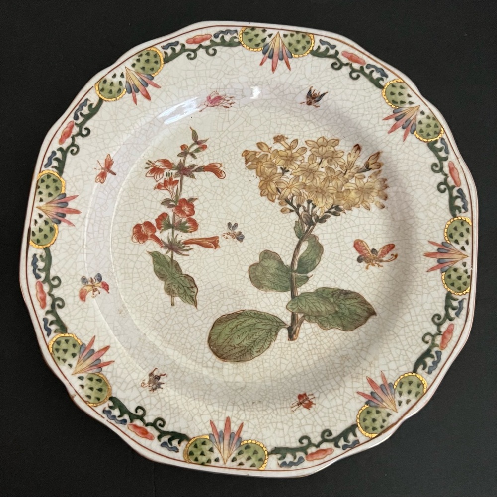 Vintage Wong Lee Floral Crackle Glaze Wall Plate